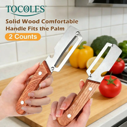❤️‍🔥Wooden-Handled Stainless Steel Sharp Peeler with Built-In Bottle Opener