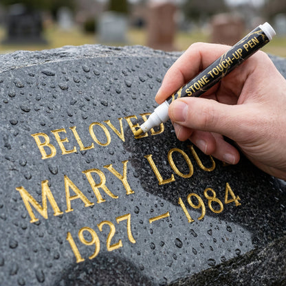 ✨ Golden Tombstone Marker Pen –🖌️ Restores Faded Names & Dates on Granite, Marble🕊️