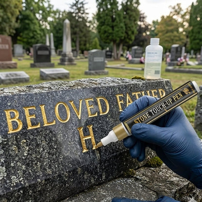 ✨ Golden Tombstone Marker Pen –🖌️ Restores Faded Names & Dates on Granite, Marble🕊️
