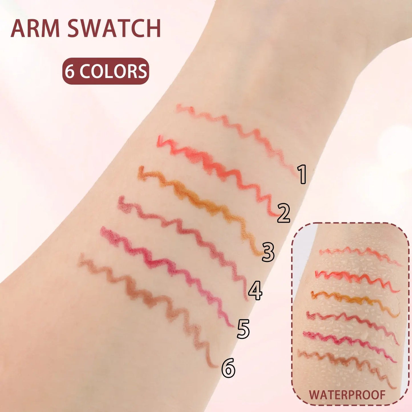 RVQ 6-Color Waterproof Silky Precision Definer, Long-Lasting No-Transfer Lip Product Compatible with Foundation