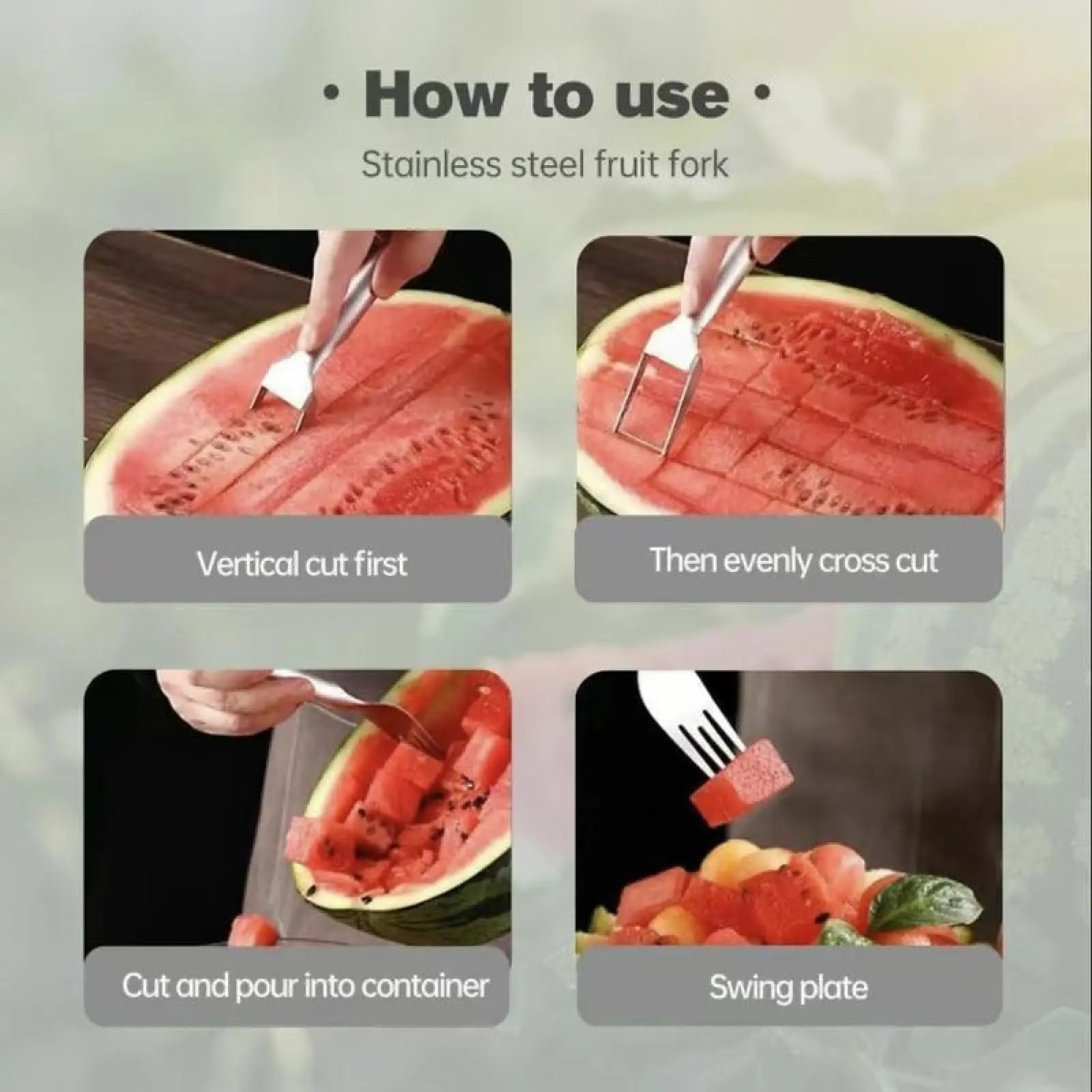 Watermelon Fork Slicer Cutter Slicer Tool,2-In-1 Stainless Steel Fruit Cutter, Dual Head Fruit Forks Slicer Knife with round Handle Fruit Cutting Kitchen Utensils