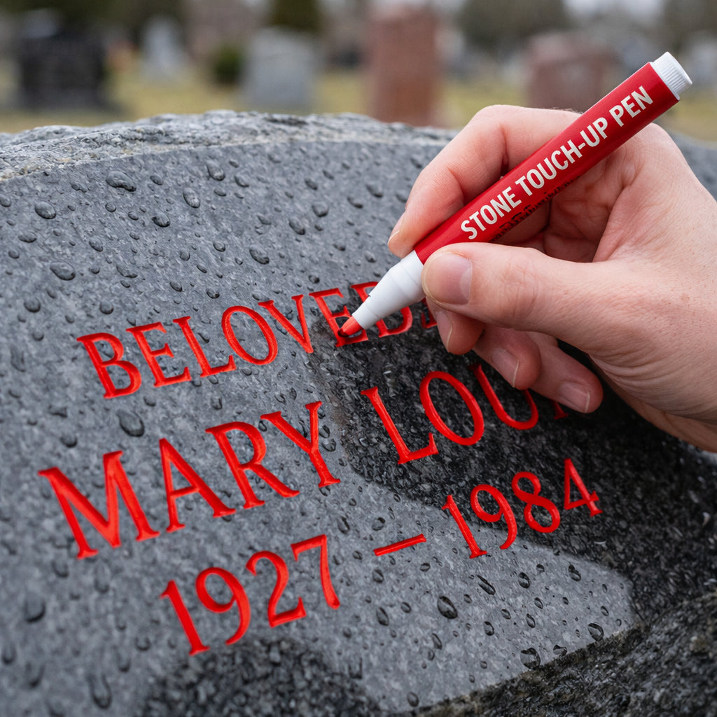✨ Golden Tombstone Marker Pen –🖌️ Restores Faded Names & Dates on Granite, Marble🕊️