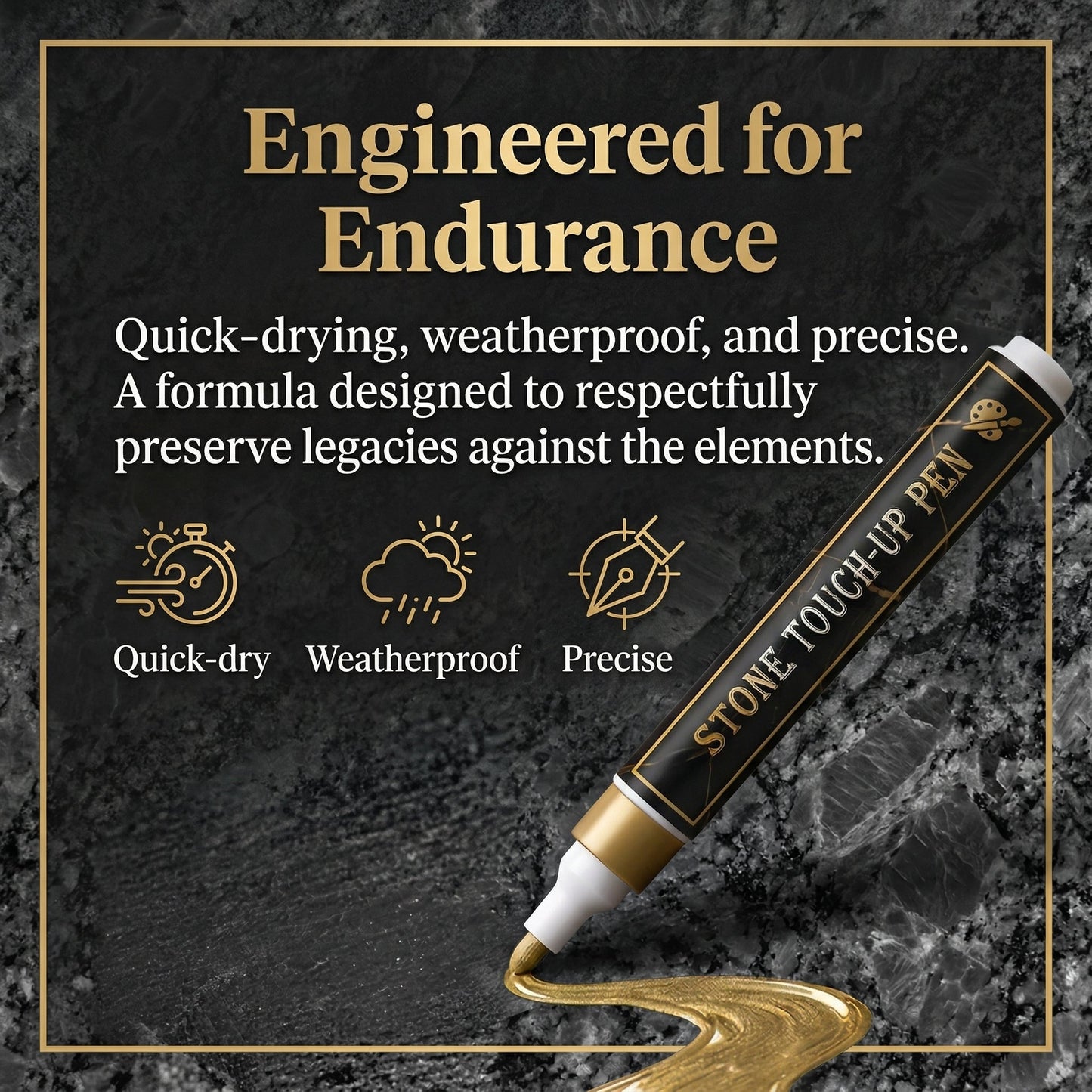 ✨ Golden Tombstone Marker Pen –🖌️ Restores Faded Names & Dates on Granite, Marble🕊️
