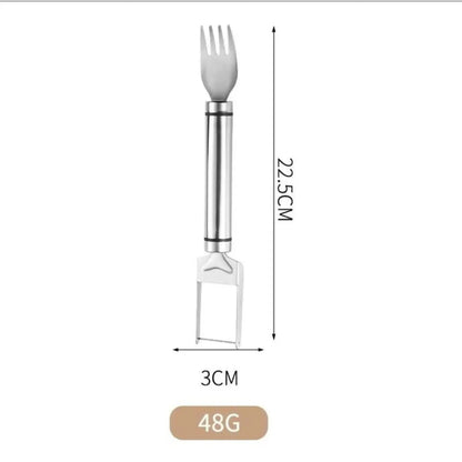 Watermelon Fork Slicer Cutter Slicer Tool,2-In-1 Stainless Steel Fruit Cutter, Dual Head Fruit Forks Slicer Knife with round Handle Fruit Cutting Kitchen Utensils