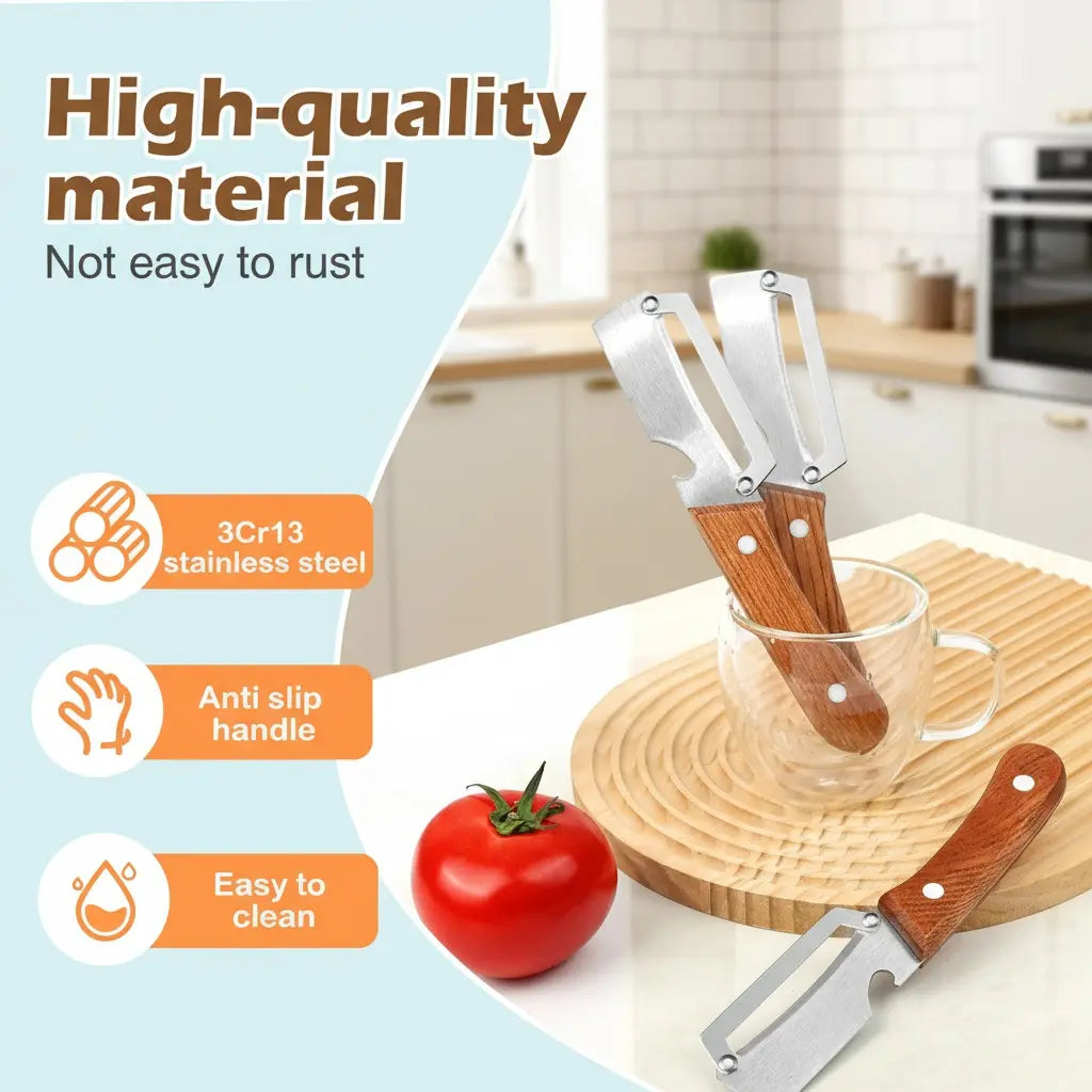 ❤️‍🔥Wooden-Handled Stainless Steel Sharp Peeler with Built-In Bottle Opener