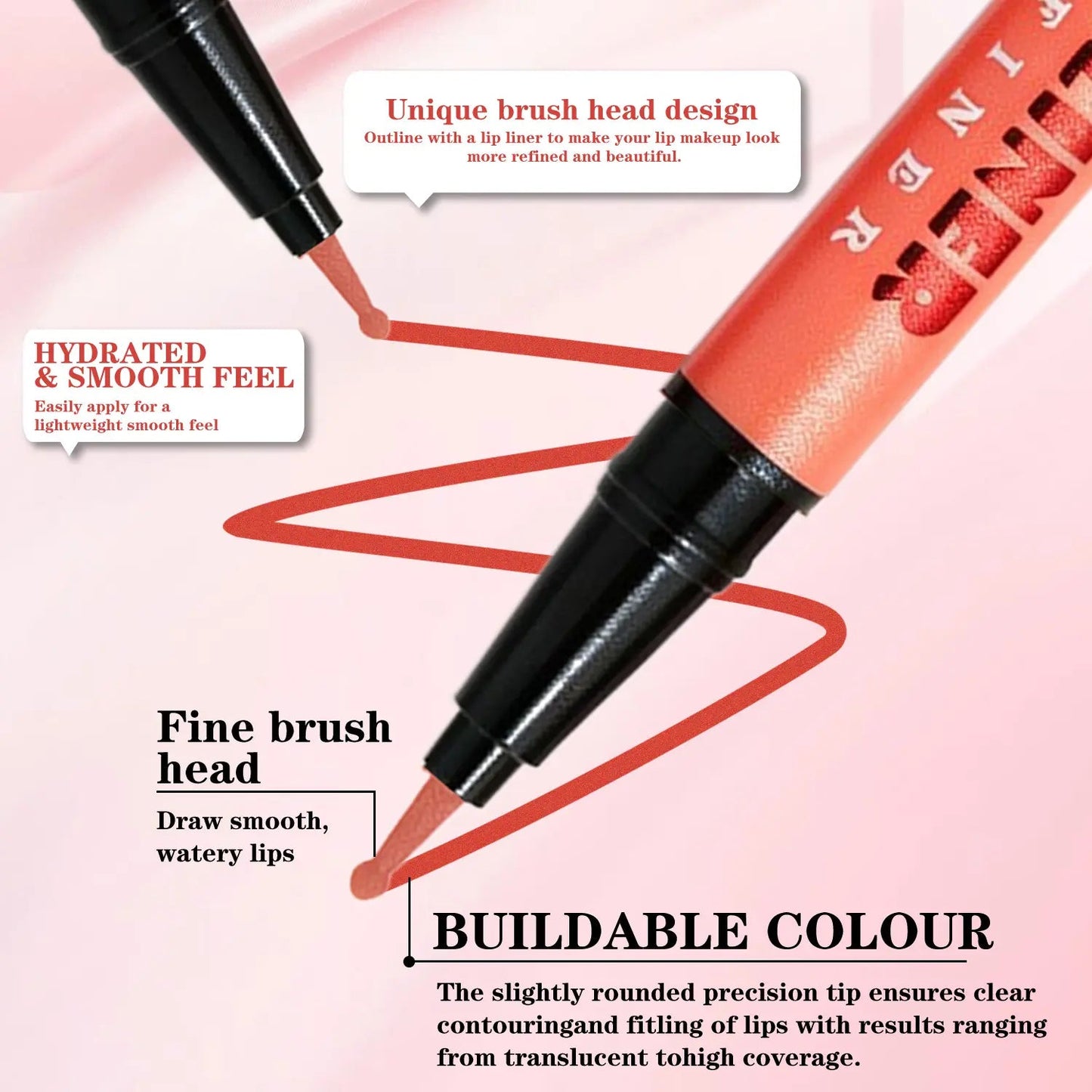 RVQ 6-Color Waterproof Silky Precision Definer, Long-Lasting No-Transfer Lip Product Compatible with Foundation