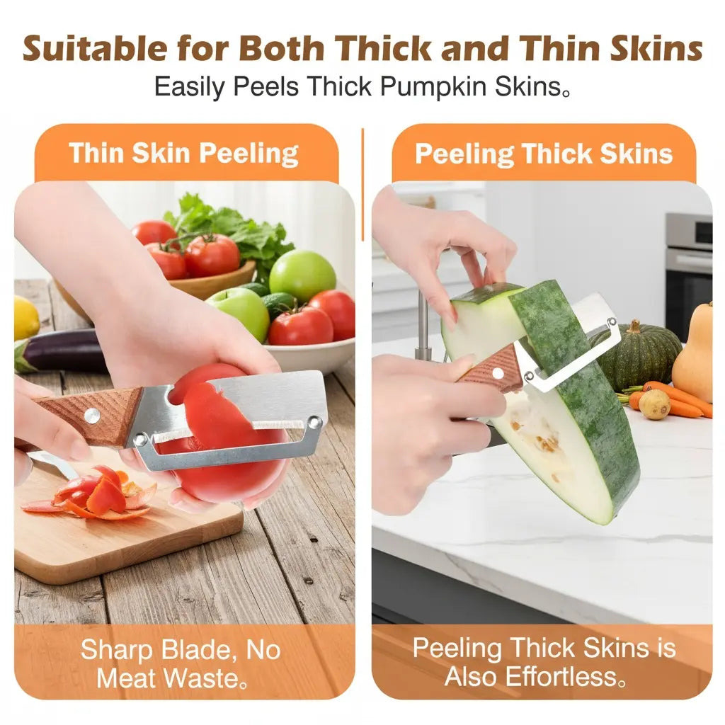 ❤️‍🔥Wooden-Handled Stainless Steel Sharp Peeler with Built-In Bottle Opener