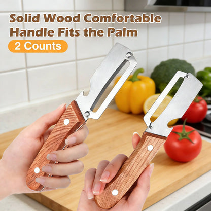 ❤️‍🔥Wooden-Handled Stainless Steel Sharp Peeler with Built-In Bottle Opener