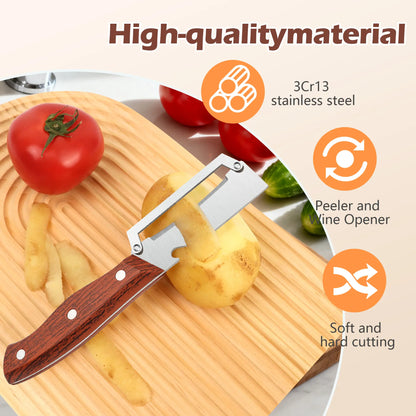 ❤️‍🔥Wooden-Handled Stainless Steel Sharp Peeler with Built-In Bottle Opener
