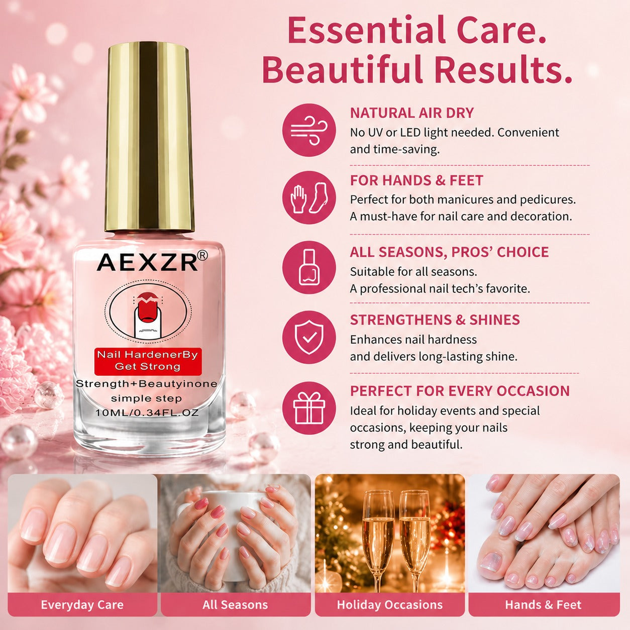 💅2PCS Natural Pink Nail Strengthener - 10 ml Nail Care Treatment🌸