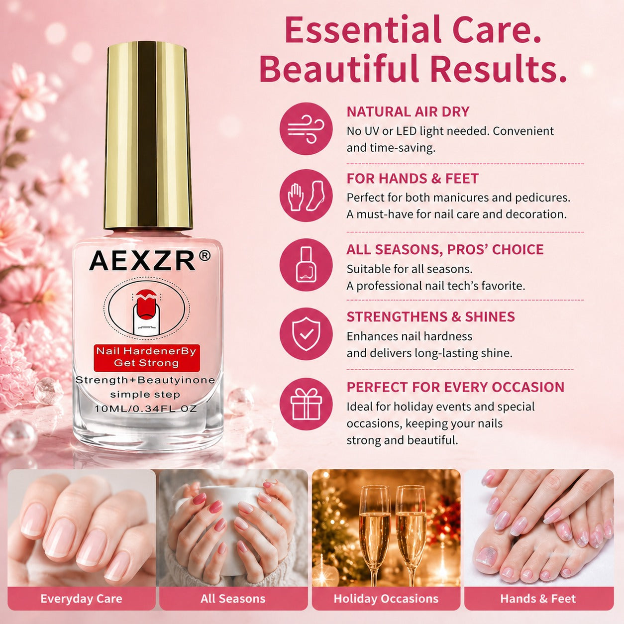 💅2PCS Natural Pink Nail Strengthener - 10 ml Nail Care Treatment🌸