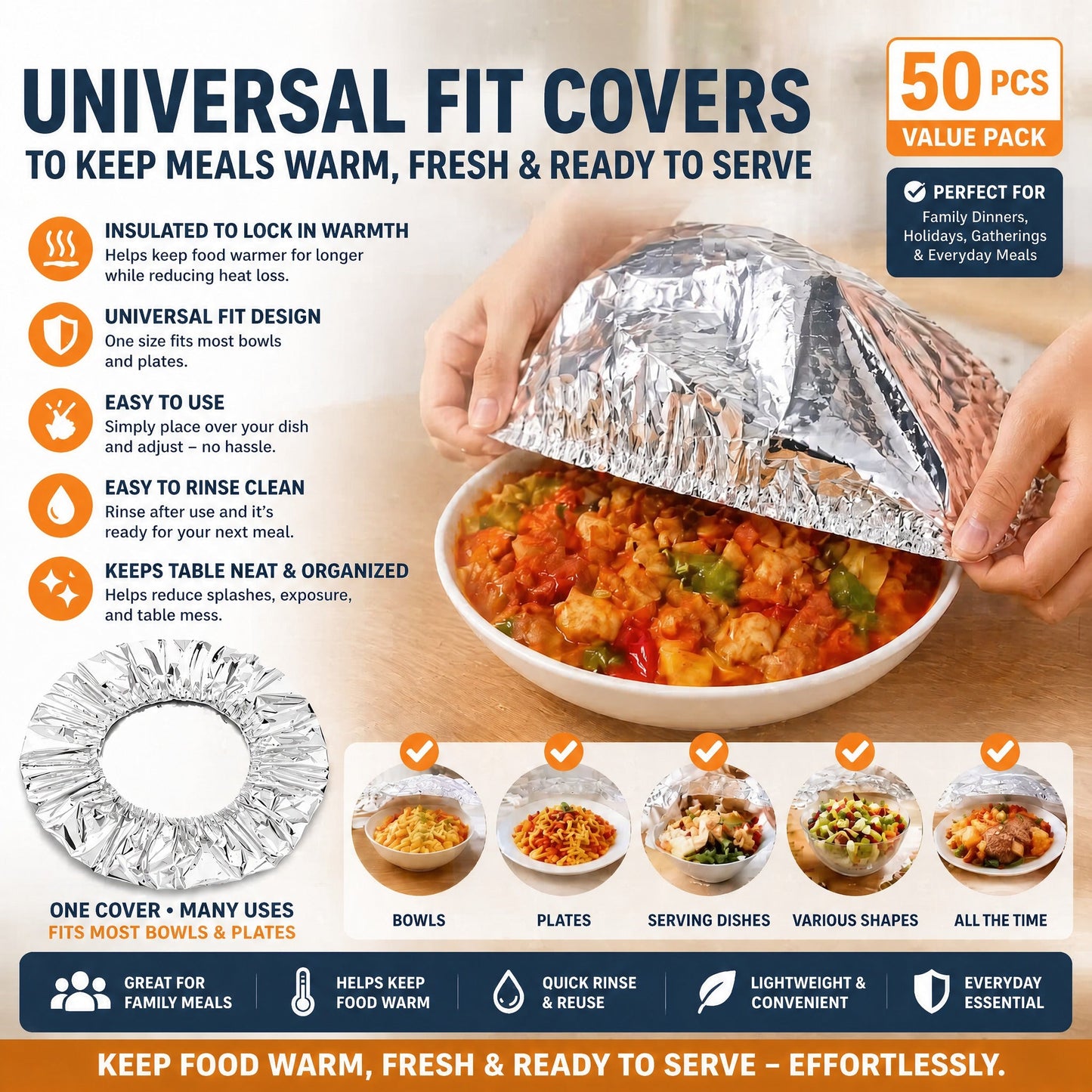 🔥 AEXZR® Insulated Food Covers (50 PCS) – Keep Meals Warm, Ready, & Covered🍽️