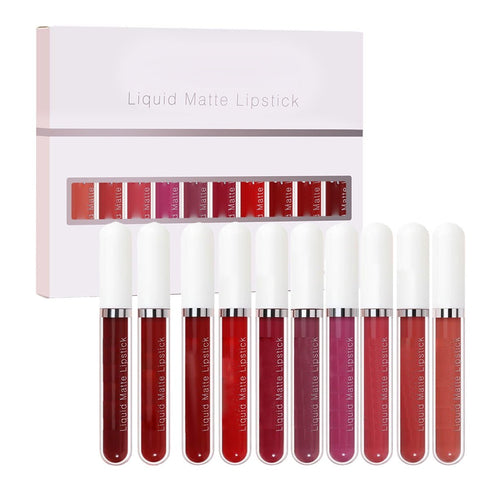 💝 10Pcs Matte Waterproof Lip Gloss Set –✨ Full Kit, All-Day Wear💄