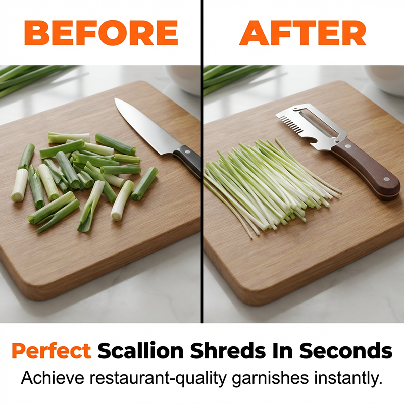 🏆🔪 3-in-1 Scallion Shredder & Peeler – ⚡Shred, Peel, Open Bottles – One Tool🏆