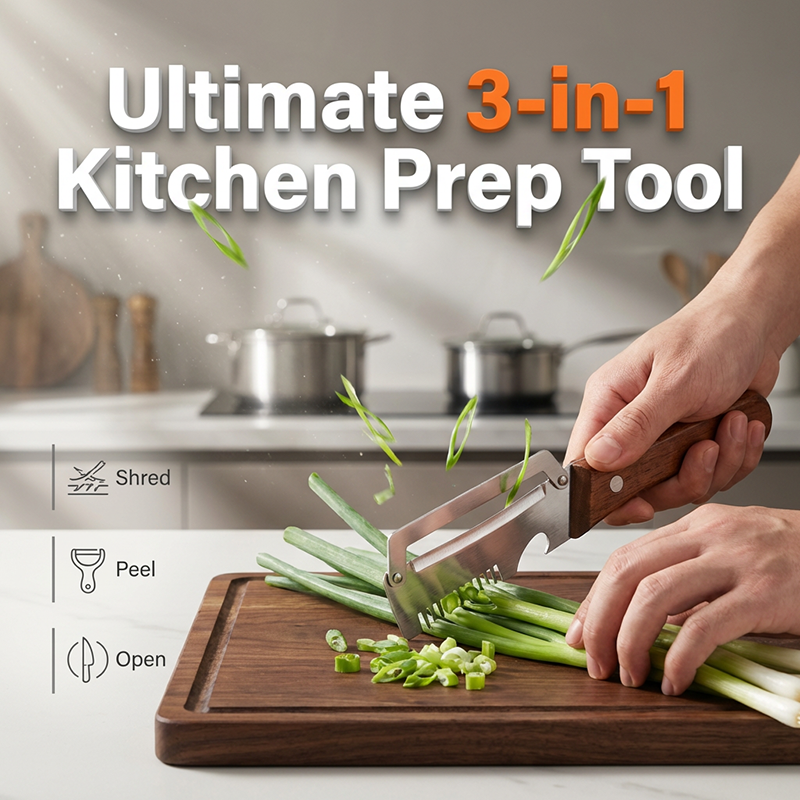🏆🔪 3-in-1 Scallion Shredder & Peeler – ⚡Shred, Peel, Open Bottles – One Tool🏆