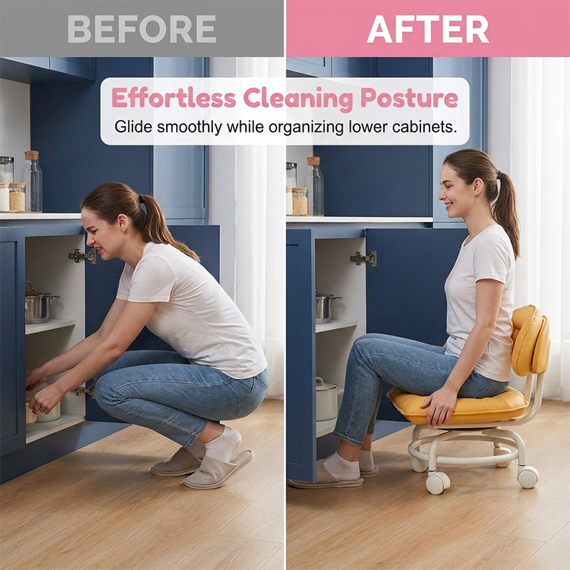 🪑⏰Limited Time! ⏰Sfrcord® Rolling Low Stool with Backrest – comfortable and mobile 🛠️✨