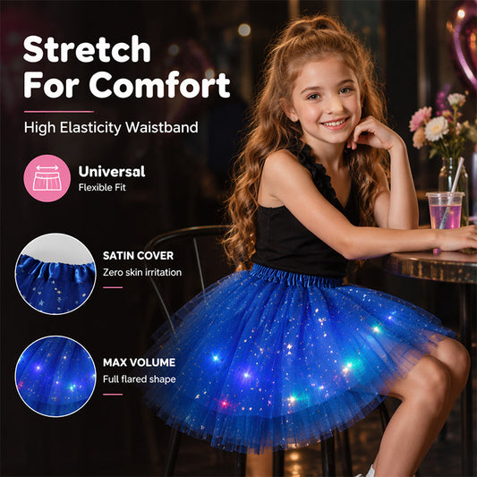 👗🌈AEXZR® LED Light-Up Sequin Tutu Skirt – Star Mesh Princess Skirt for Girls & Adults🌈